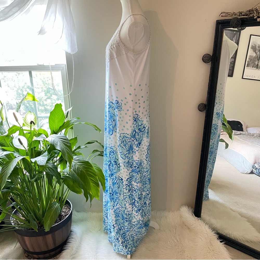 Lilly Pulitzer Pearl Halter Maxi Dress Resort White Karma Camellia Blue 4 - Picture 12 of 16